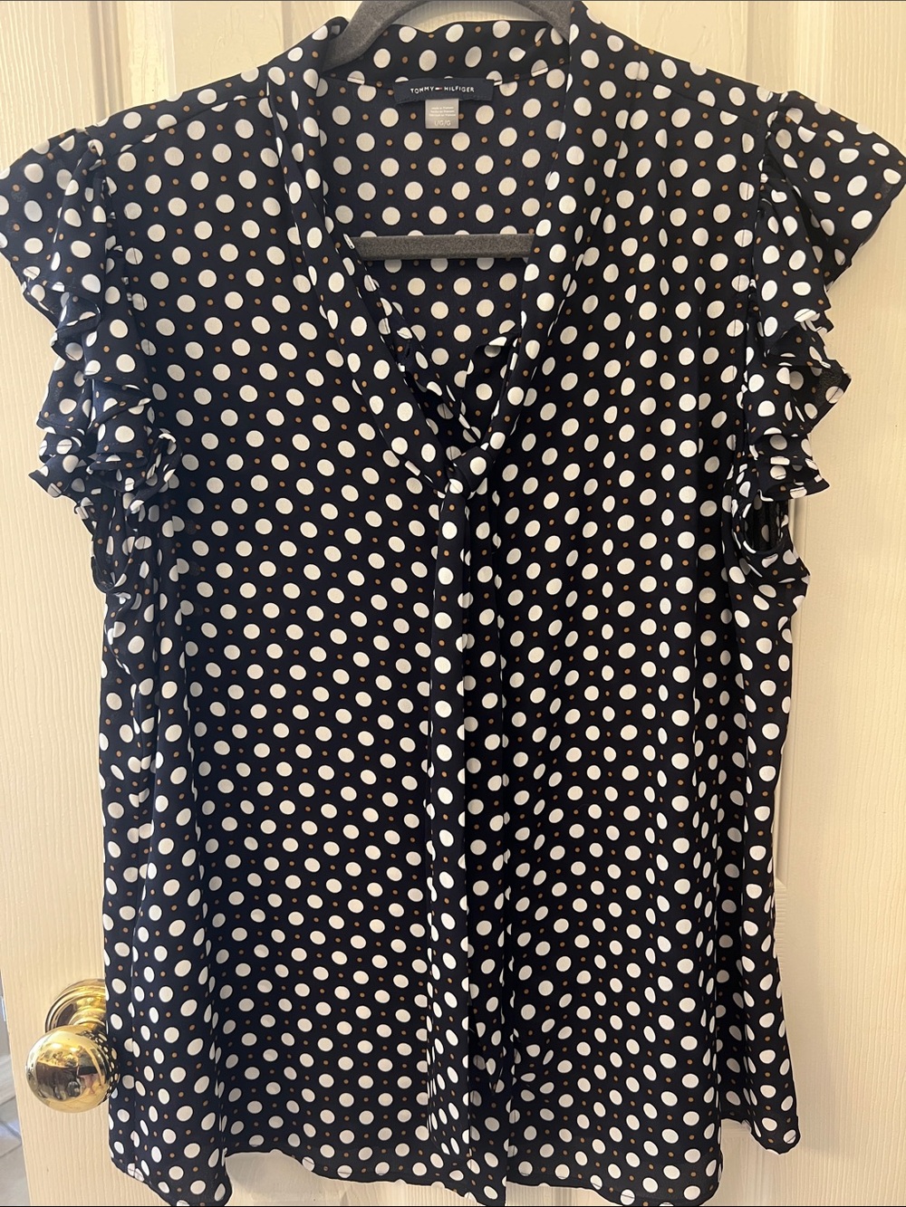 Tommy Hilfigure Black and White Polka Dot Ruffle Sleeve Blouse